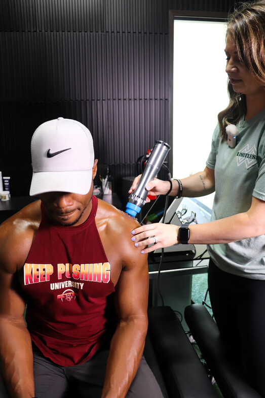 Shockwave therapy treatment at Limitless Sports Chiropractic in Oak Point, TX
